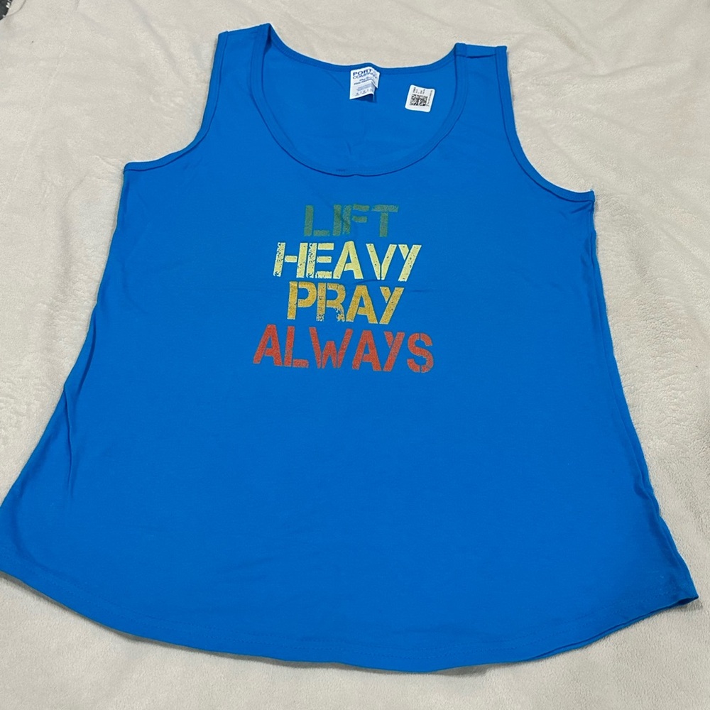 Lift Heavy Pray Always Graphic Tank Top NWT Blue Size small